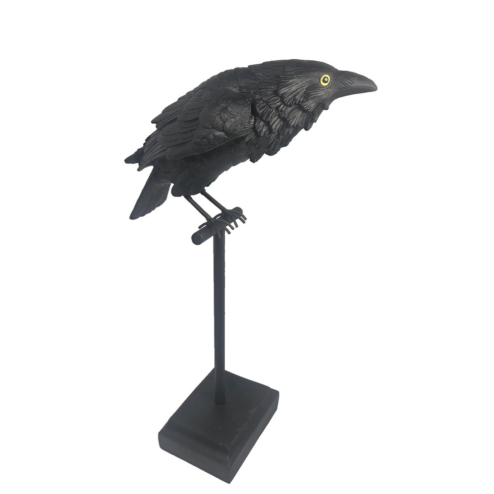 Halloween Black Raven Crow Statue on Stand Gothic Decor Shelf Display 18.5"